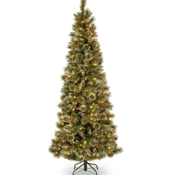 Clearance 7.5 ft. Pre-Lit Glittery Bristle Slim Tree with Clear Lights Slim|Pre-Lit