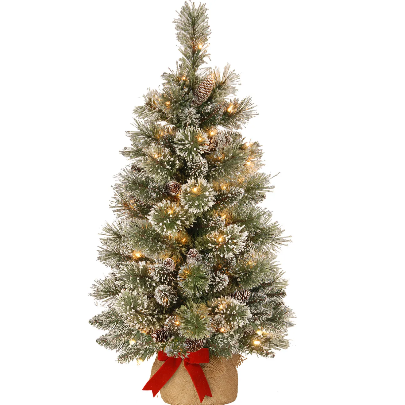 Clearance 3 ft. Pre-Lit Glittery Bristle Tree with LED Lights Tabletop|Pre-Lit