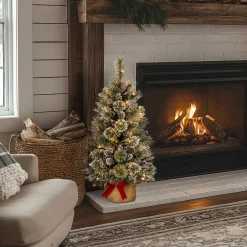 Clearance 3 ft. Pre-Lit Glittery Bristle Tree with LED Lights Tabletop|Pre-Lit