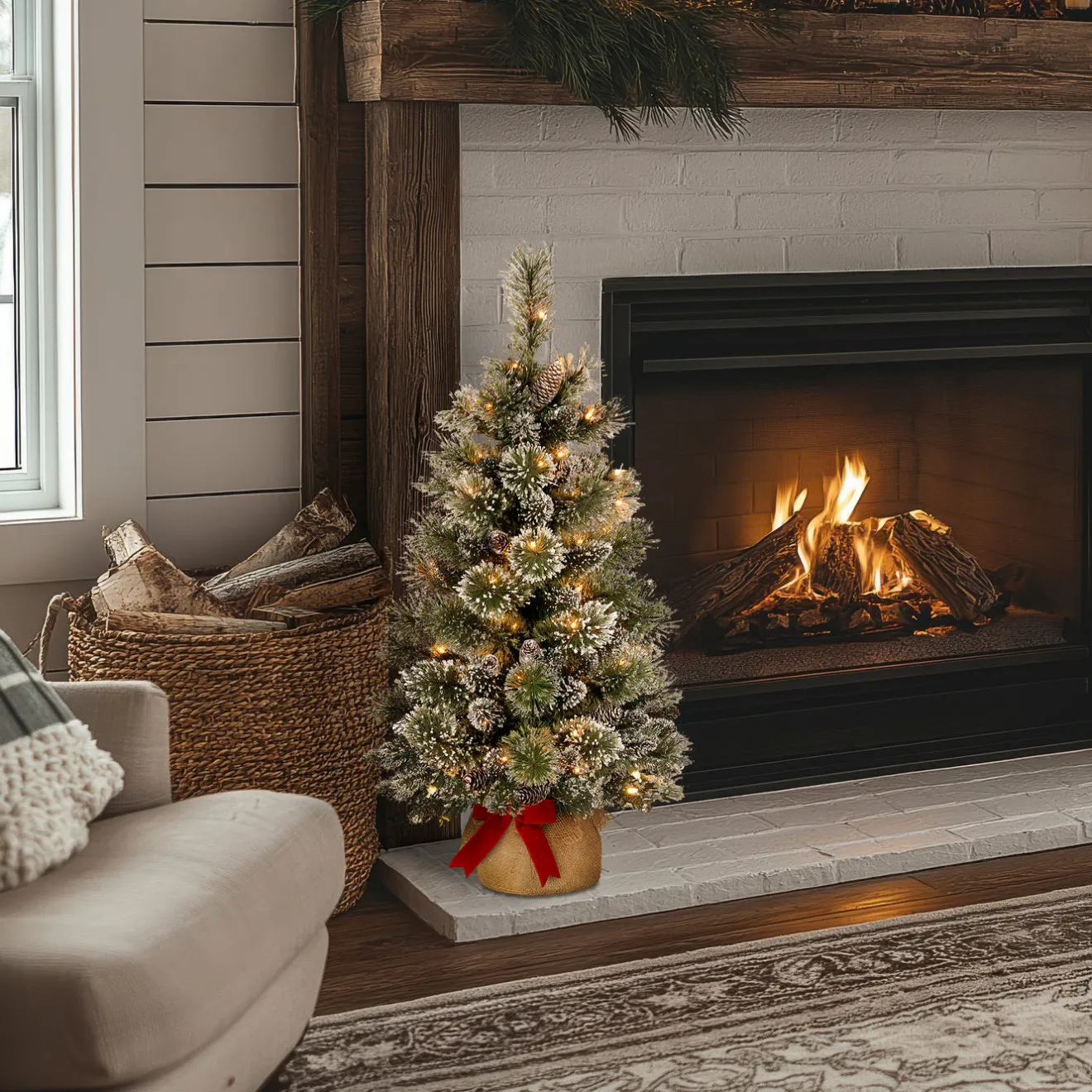 Clearance 3 ft. Pre-Lit Glittery Bristle Tree with LED Lights Tabletop|Pre-Lit
