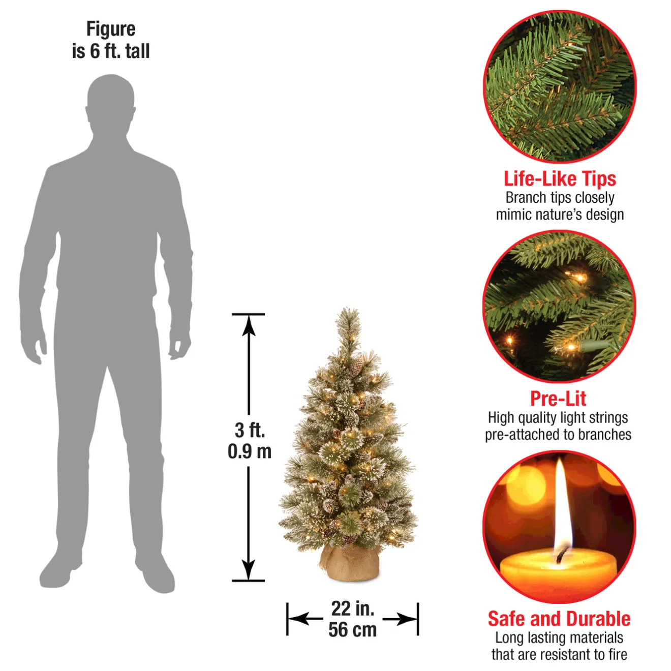 Clearance 3 ft. Pre-Lit Glittery Bristle Tree with LED Lights Tabletop|Pre-Lit