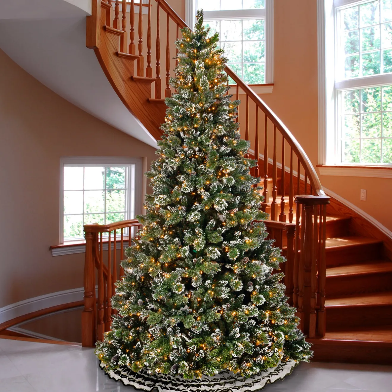 New 9 ft. Pre-Lit Glittery Bristle Pine Tree with Clear Lights Full|9 To 9.5 Feet