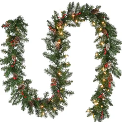 New 9 ft. Pre-Lit Glittery Mountain Spruce Garland with Clear Lights Pre-Lit Christmas Garlands|7-10 Feet Christmas Garlands