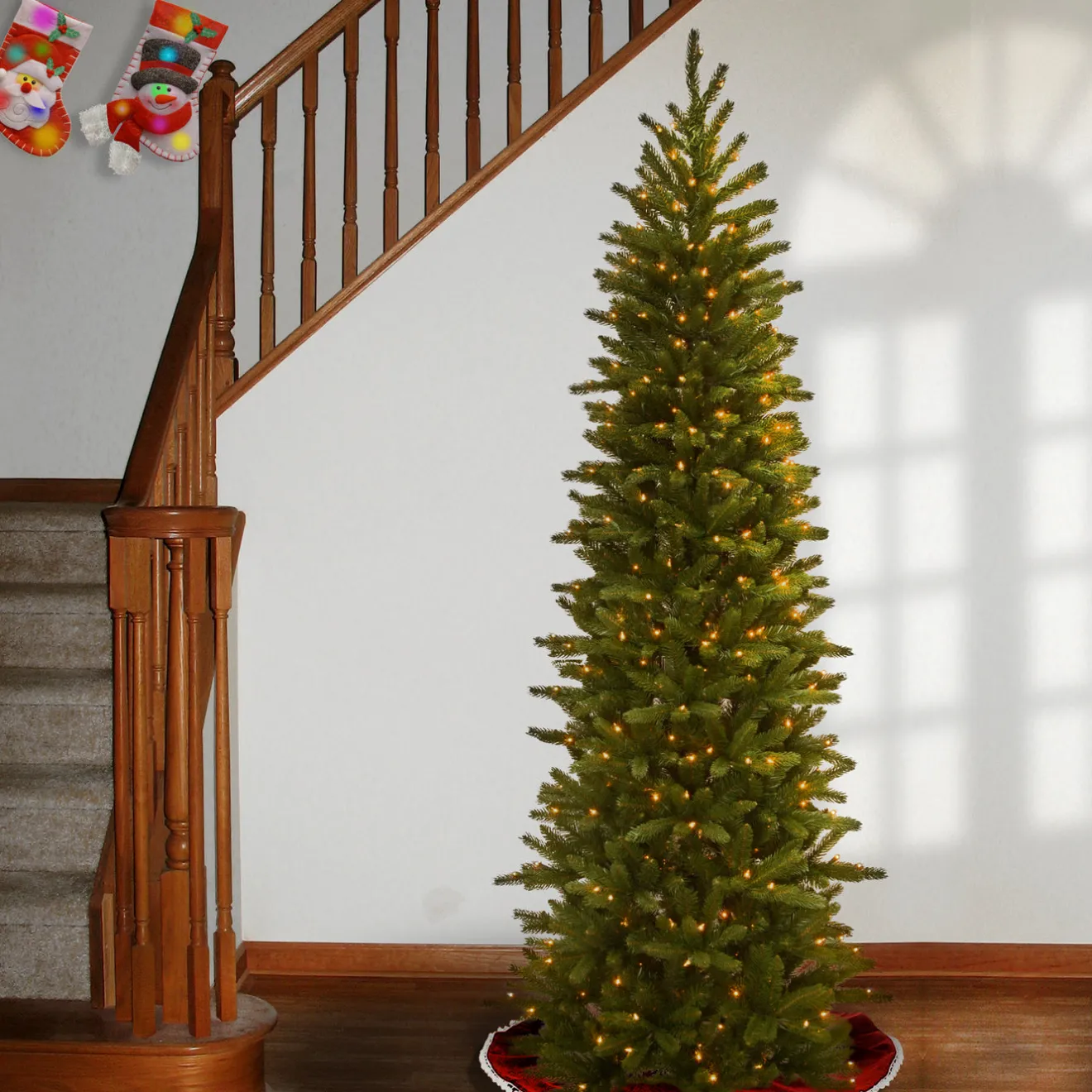 New 7.5 ft. Pre-Lit Grande Fir Pencil Slim Tree with Clear Lights Pencil Slim|Pre-Lit