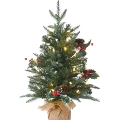 New 2 ft. Pre-Lit Happy Hill Pine Tree with LED Lights Full|Pre-Lit