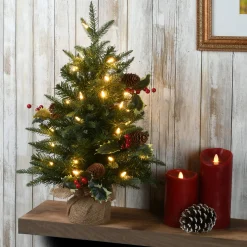 New 2 ft. Pre-Lit Happy Hill Pine Tree with LED Lights Full|Pre-Lit