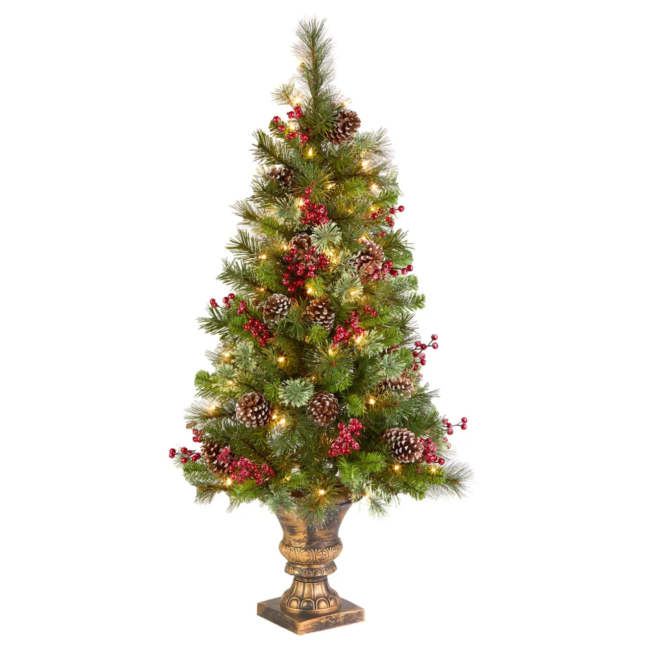 Best 4 ft. Pre-Lit Iced Berry Pine Entrance Tree with Clear Lights Entrance|Under 5 Feet