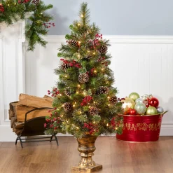 Best 4 ft. Pre-Lit Iced Berry Pine Entrance Tree with Clear Lights Entrance|Under 5 Feet