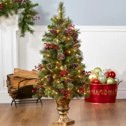 Best 4 ft. Pre-Lit Iced Berry Pine Entrance Tree with Clear Lights Entrance|Under 5 Feet