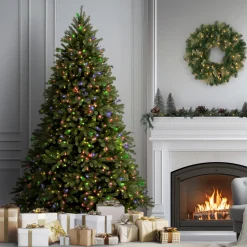 Outlet 7.5 ft. Pre-Lit Jersey Fraser Fir Tree with Multicolor Lights Full|Pre-Lit
