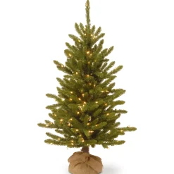 Discount 4 ft. Pre-Lit Kensington Fir Tree in a Burlap Sack with Clear Lights Full|Pre-Lit