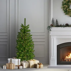 Hot 4.5 ft. Pre-Lit Kingswood Fir Pencil Tree with Clear Lights Pencil Slim|Pre-Lit