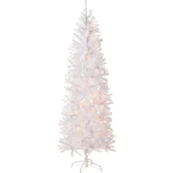 7 ft. Pre-Lit Kingswood Fir White Pencil Tree with Clear Lights Pencil Slim|Pre-Lit