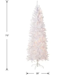 7 ft. Pre-Lit Kingswood Fir White Pencil Tree with Clear Lights Pencil Slim|Pre-Lit