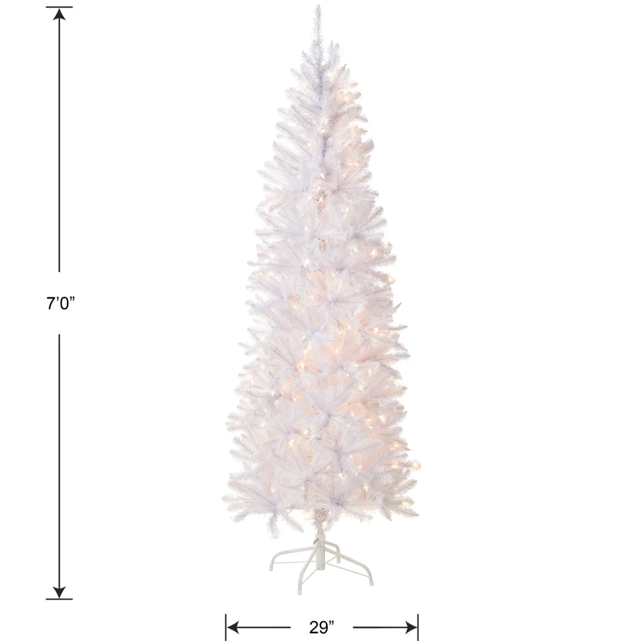 7 ft. Pre-Lit Kingswood Fir White Pencil Tree with Clear Lights Pencil Slim|Pre-Lit