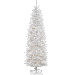7 ft. Pre-Lit Kingswood Fir White Pencil Tree with Clear Lights Pencil Slim|Pre-Lit