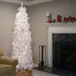 7 ft. Pre-Lit Kingswood Fir White Pencil Tree with Clear Lights Pencil Slim|Pre-Lit
