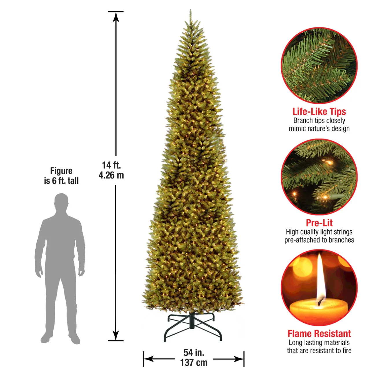 Outlet 14 ft. Pre-Lit Kingswood Fir Pencil Tree with Clear Lights Pencil Slim|12 Feet And Taller