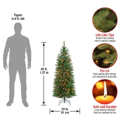 Online 4.5 ft. Pre-Lit Kingswood Fir Pencil Tree with Multicolor Lights Pencil Slim|Pre-Lit