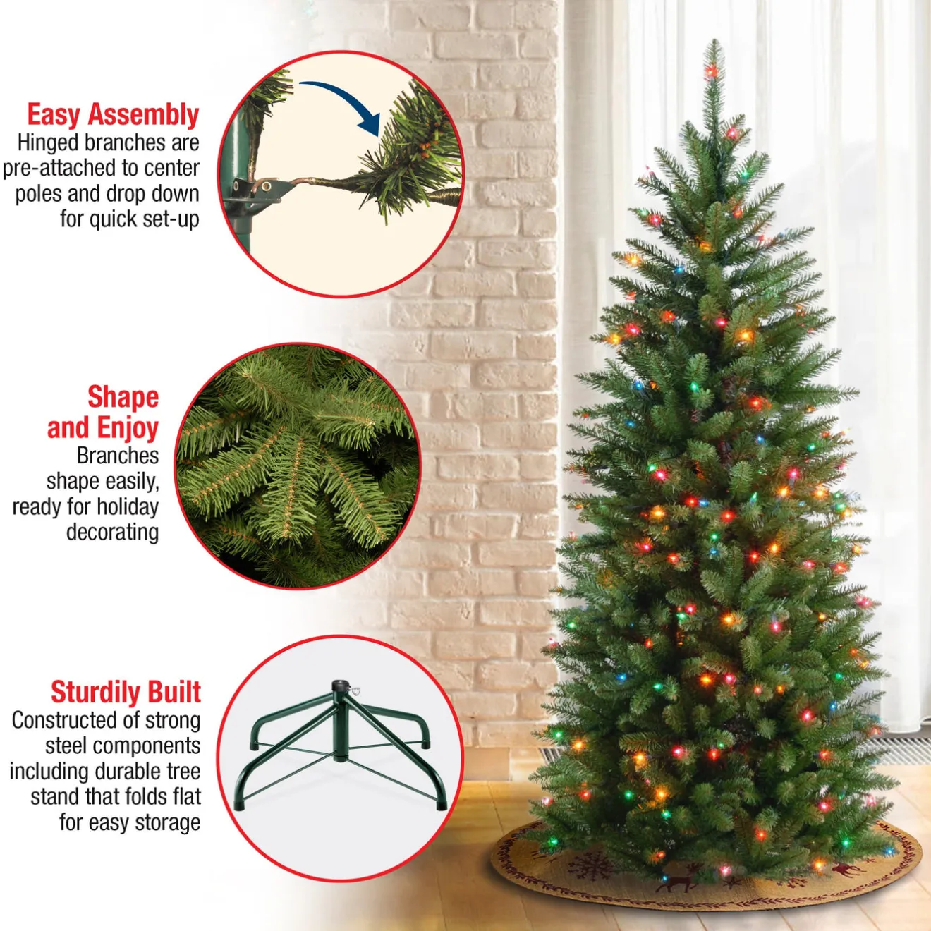 Online 4.5 ft. Pre-Lit Kingswood Fir Pencil Tree with Multicolor Lights Pencil Slim|Pre-Lit