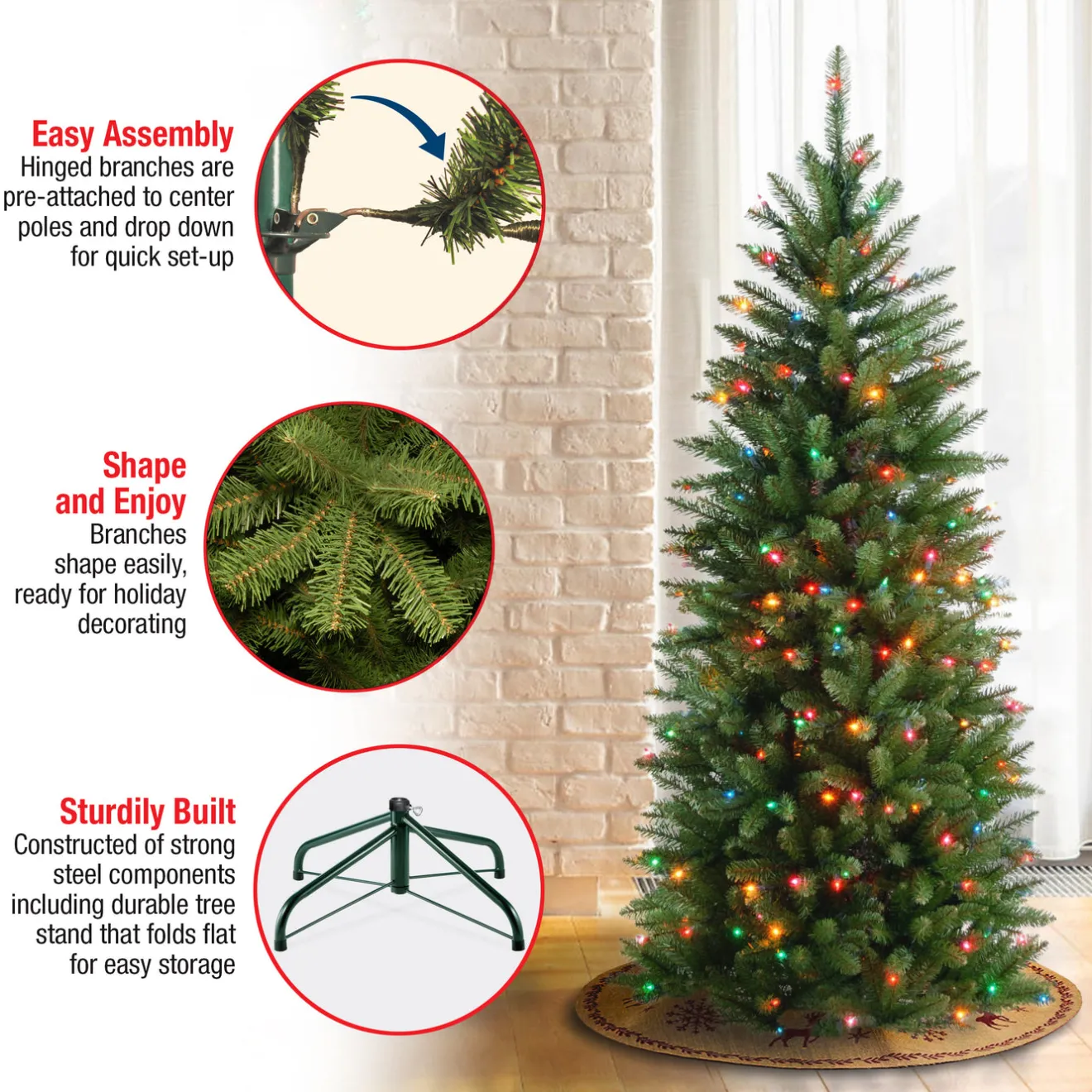 Online 4.5 ft. Pre-Lit Kingswood Fir Pencil Tree with Multicolor Lights Pencil Slim|Pre-Lit