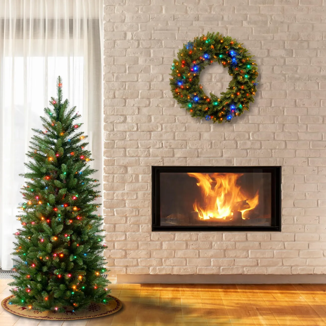 Online 4.5 ft. Pre-Lit Kingswood Fir Pencil Tree with Multicolor Lights Pencil Slim|Pre-Lit