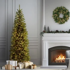 Outlet 7.5 ft. Pre-Lit Kingswood Fir Pencil Tree with Clear Lights Pencil Slim|Pre-Lit