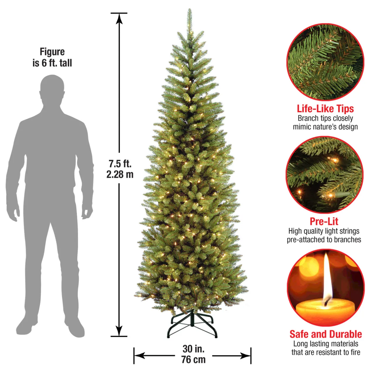 Outlet 7.5 ft. Pre-Lit Kingswood Fir Pencil Tree with Clear Lights Pencil Slim|Pre-Lit