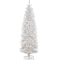 Online 6.5 ft. Pre-Lit Kingswood Fir White Pencil Tree with Clear Lights Pencil Slim|Pre-Lit