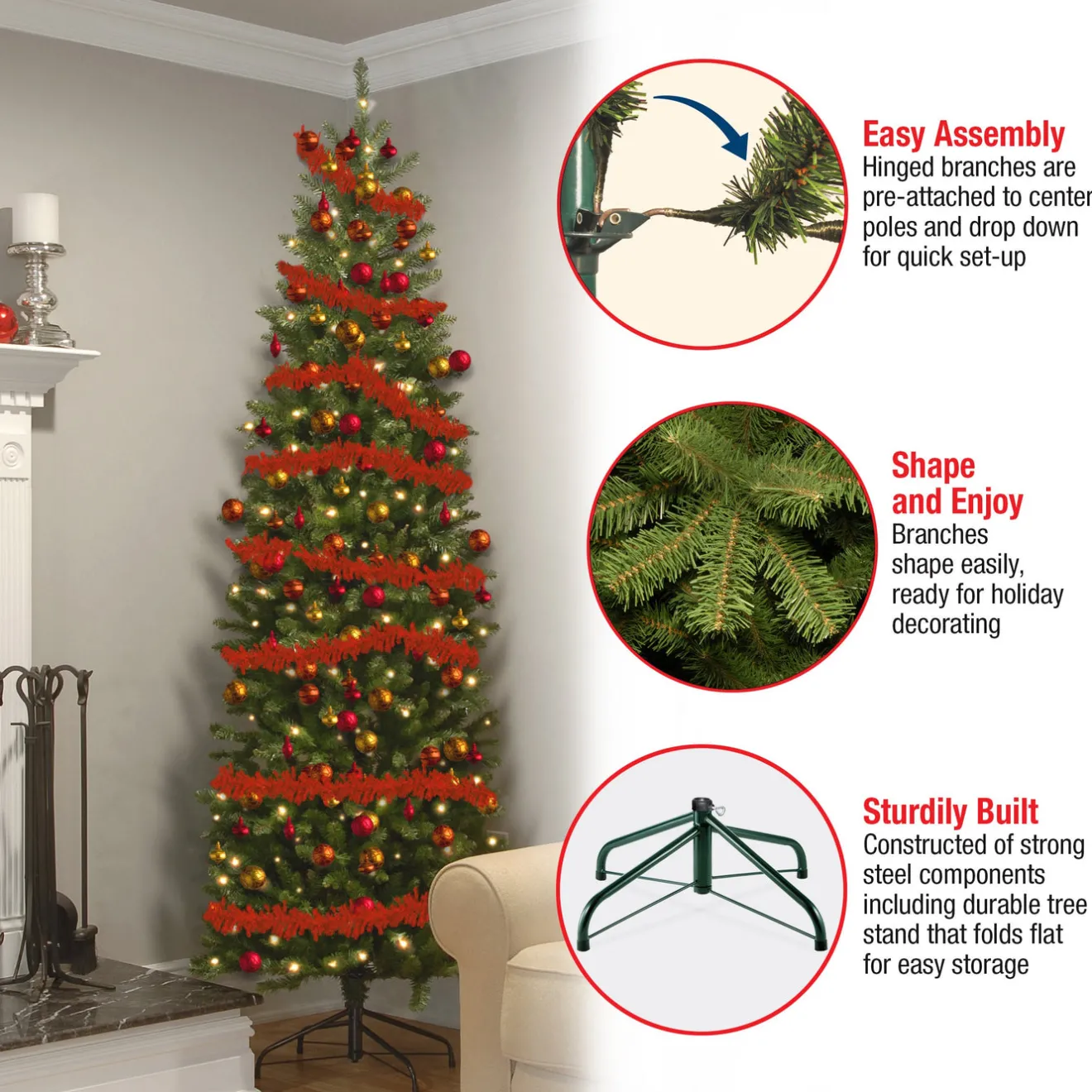 7 ft. Pre-Lit Kingswood Fir Pencil Tree with Clear Lights Pencil Slim|Pre-Lit