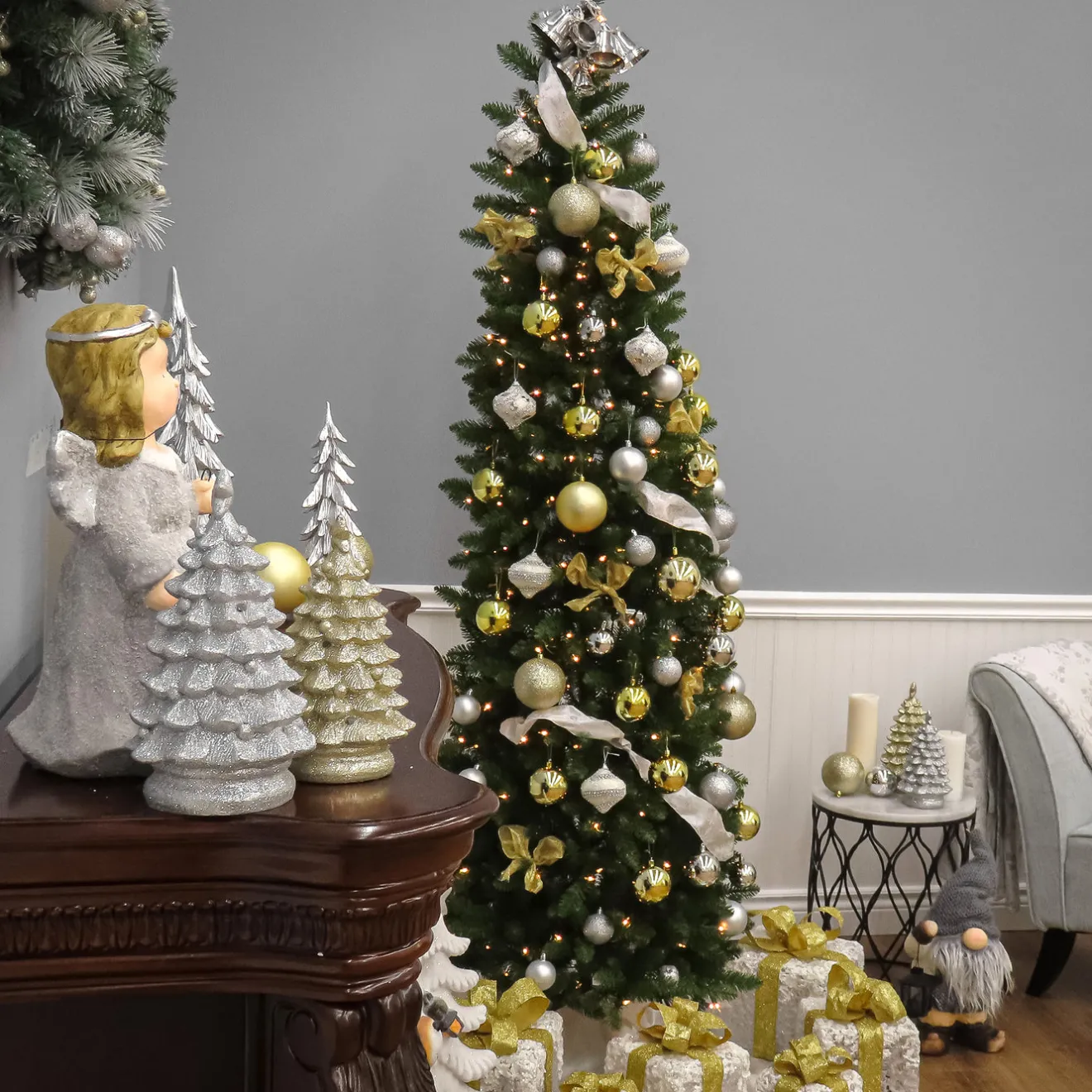 7 ft. Pre-Lit Kingswood Fir Pencil Tree with Clear Lights Pencil Slim|Pre-Lit