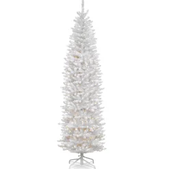 Discount 7.5 ft. Pre-Lit Kingswood Fir White Pencil Tree with Clear Lights Pencil Slim|Pre-Lit