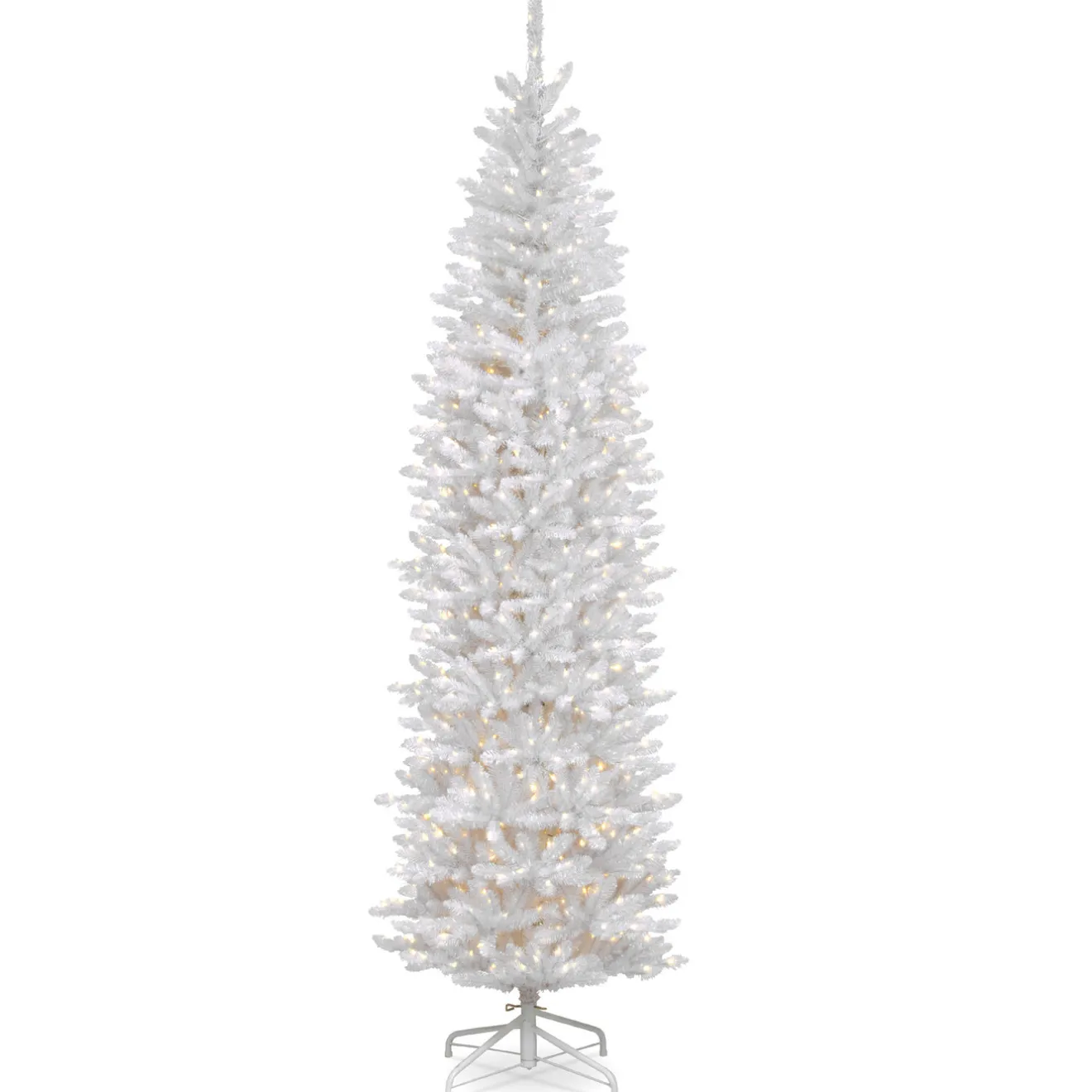 Discount 7.5 ft. Pre-Lit Kingswood Fir White Pencil Tree with Clear Lights Pencil Slim|Pre-Lit