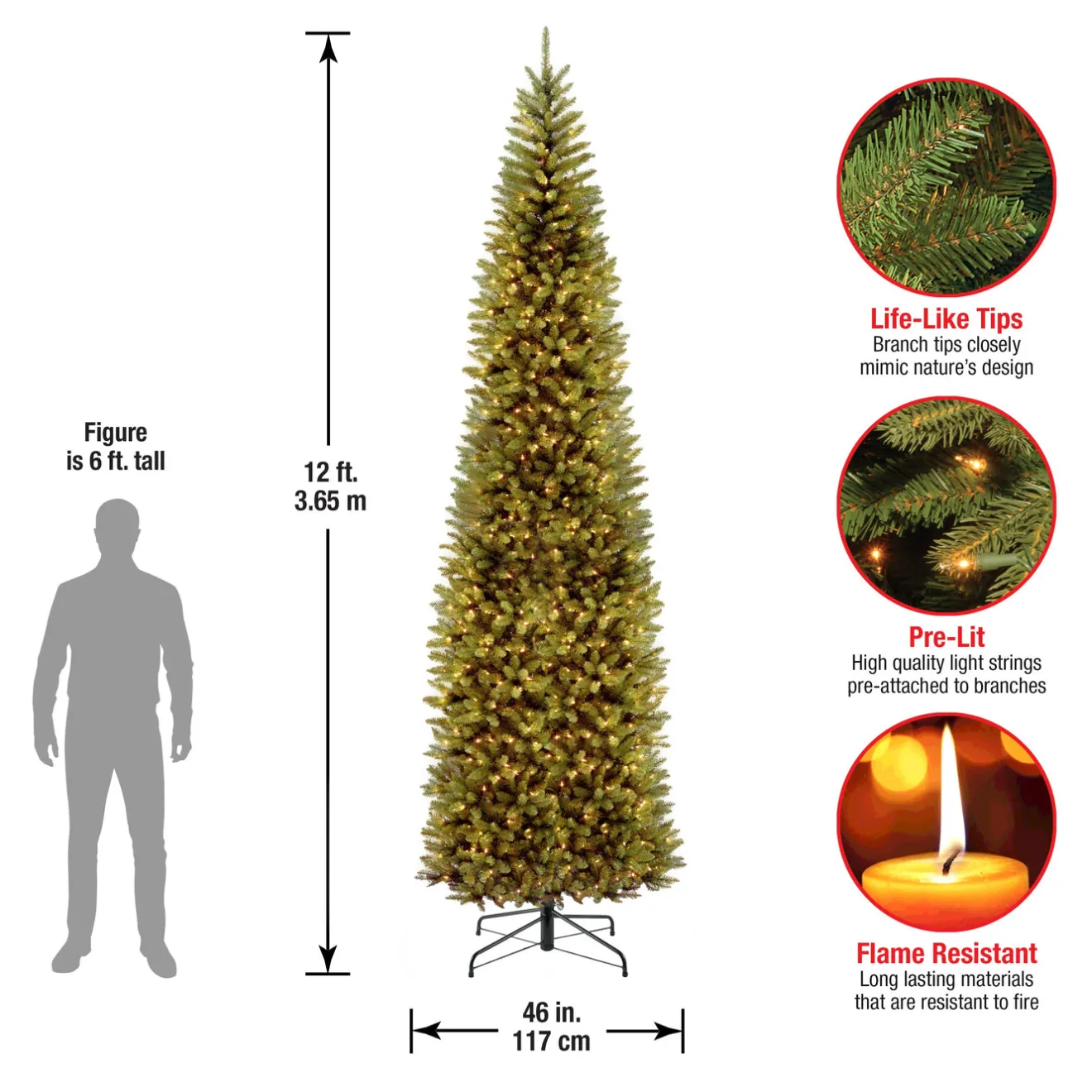 Sale 12 ft. Pre-Lit Kingswood Fir Pencil Slim Tree with Clear Lights Pencil Slim|Pre-Lit