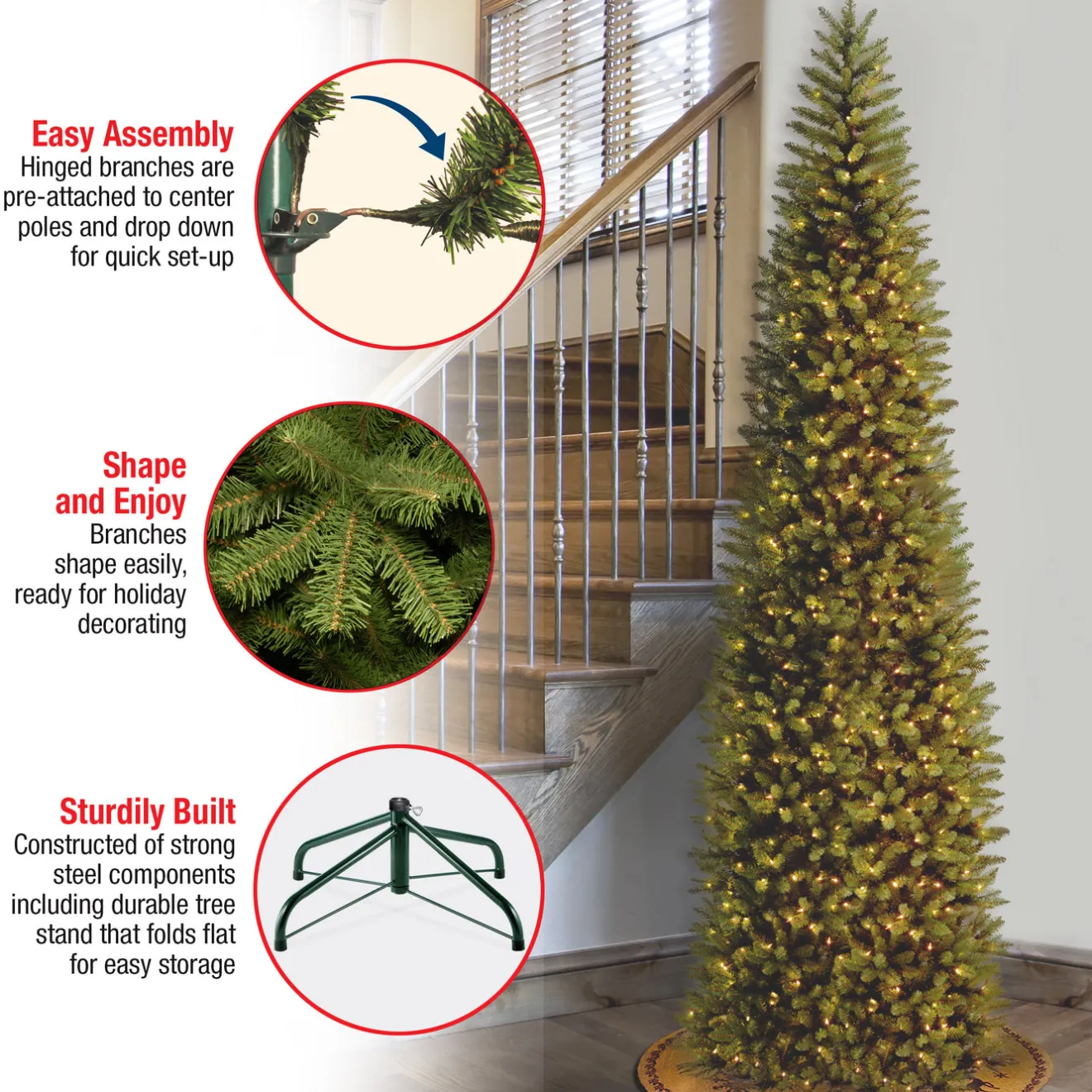 Sale 12 ft. Pre-Lit Kingswood Fir Pencil Slim Tree with Clear Lights Pencil Slim|Pre-Lit