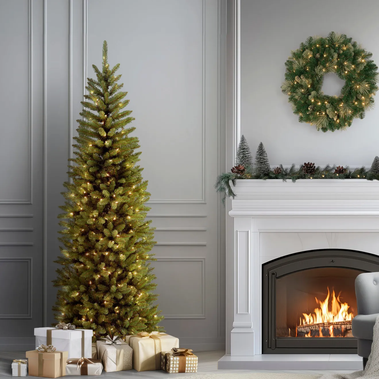 New 6 ft. Pre-Lit Kingswood Fir Pencil Tree with Clear Lights Pencil Slim|Pre-Lit