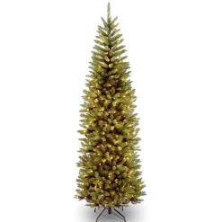 Discount 7 ft. Pre-Lit Kingswood Fir Pencil Tree with Power Connect Dual Color LED Lights Pencil Slim|Pre-Lit