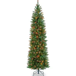 Best 7 ft. Pre-Lit Kingswood Fir Pencil Tree with Multicolor Lights Pencil Slim|Pre-Lit