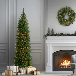 Best 7 ft. Pre-Lit Kingswood Fir Pencil Tree with Multicolor Lights Pencil Slim|Pre-Lit