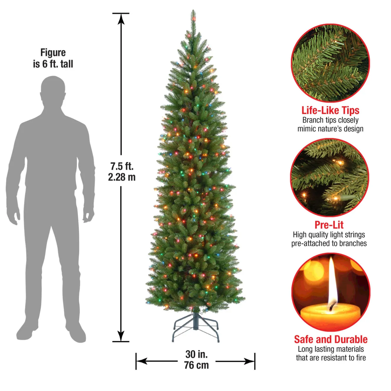 Hot 7.5 ft. Pre-Lit Kingswood Fir Pencil Tree with Multicolor Lights Pencil Slim|Pre-Lit