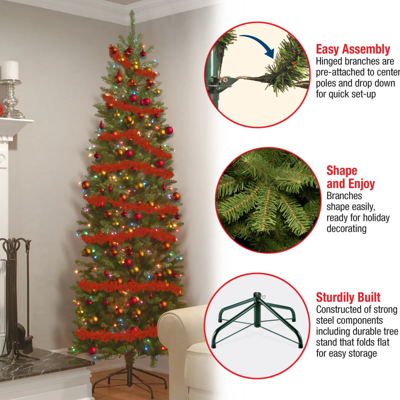 Hot 7.5 ft. Pre-Lit Kingswood Fir Pencil Tree with Multicolor Lights Pencil Slim|Pre-Lit