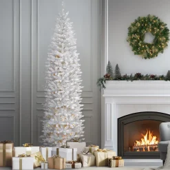 New 9 ft. Pre-Lit Kingswood Fir White Pencil Tree with Clear Lights Pencil Slim|Pre-Lit