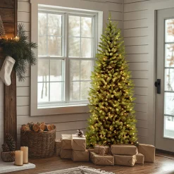 Hot 7.5 ft. Pre-Lit Kingswood Fir Slim Tree with PowerConnect Dual Color LED Lights Slim|Pre-Lit