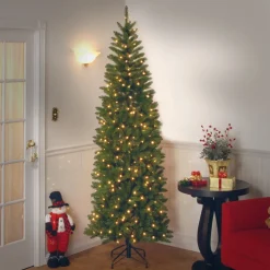 Hot 7.5 ft. Pre-Lit Kingswood Fir Slim Tree with PowerConnect Dual Color LED Lights Slim|Pre-Lit