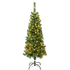 Outlet 4.5 ft. Pre-lit Linden Spruce Wrapped Tree with Warm White LED Lights Slim|Under 5 Feet