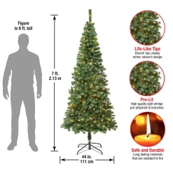 Hot 7.5 ft. Pre-Lit Linden Spruce Slim Tree with LED Lights Slim|Pre-Lit