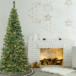 Hot 7.5 ft. Pre-Lit Linden Spruce Slim Tree with LED Lights Slim|Pre-Lit