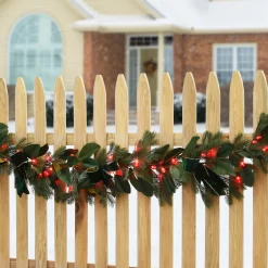 Hot 9 ft. Pre-Lit Magnolia Mix Pine Garland with Red LED Lights Pre-Lit Christmas Garlands|7-10 Feet Christmas Garlands