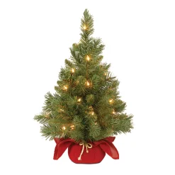 Online 2 ft. Pre-Lit Majestic Fir Tree with Clear Lights, Burgandy Base Tabletop|Pre-Lit