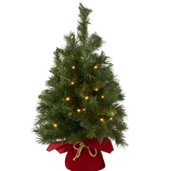 Clearance 2 ft. Pre-Lit Majestic Fir Tree with LED Lights, Red Base Tabletop|Pre-Lit